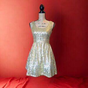 B. Darlin Gold Sequin Fit & Flare Cocktail Dress – Size 1/2